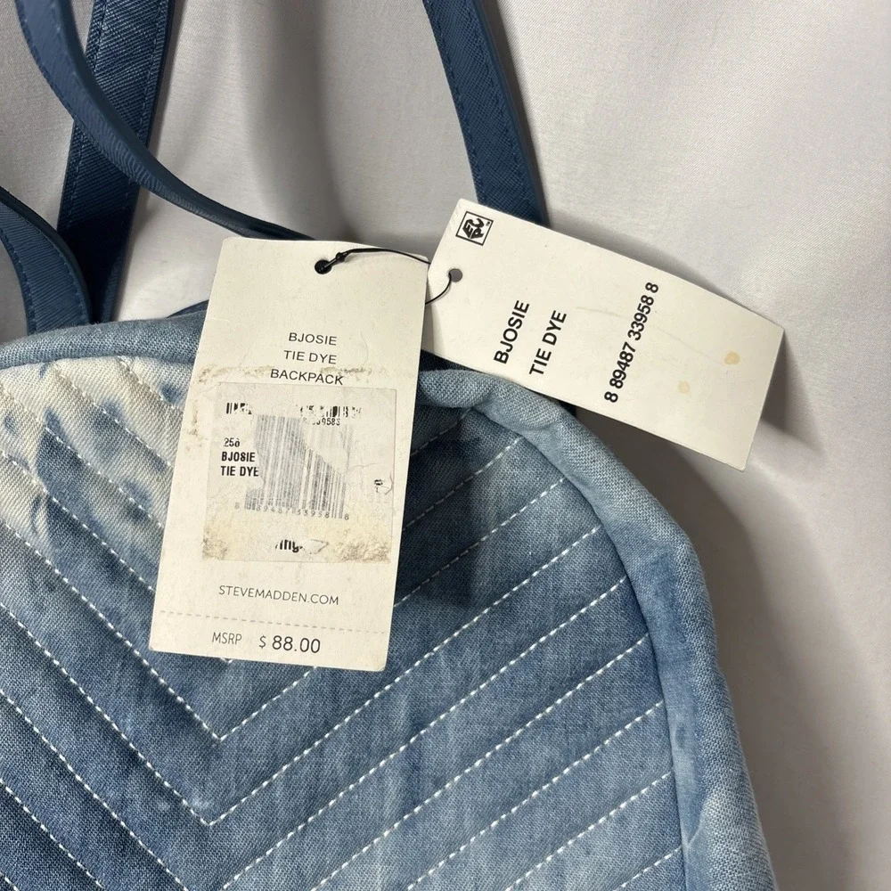 Steve Madden‎ Bjosie Tie Dye Small Backpack Youth Denim Blue White NEW